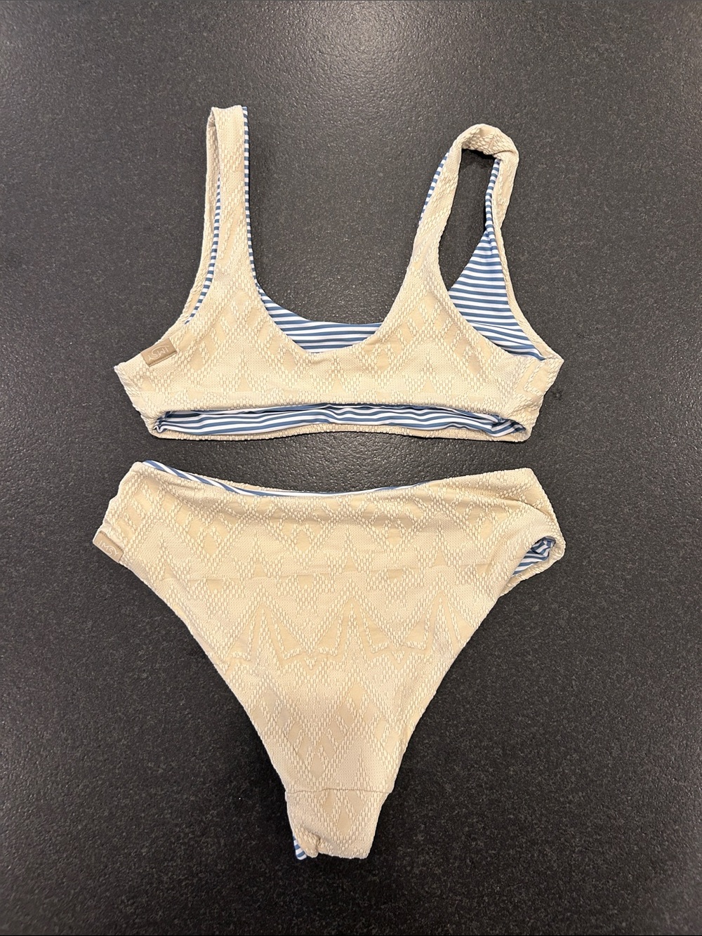 Reversible Bikini Set, Size S, Excellent Condition, Cream and Blue/White Stripes - Picture 5 of 5